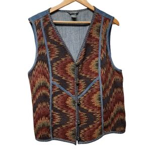 Vintage southwestern Denim Trimmed Multicolor Vest